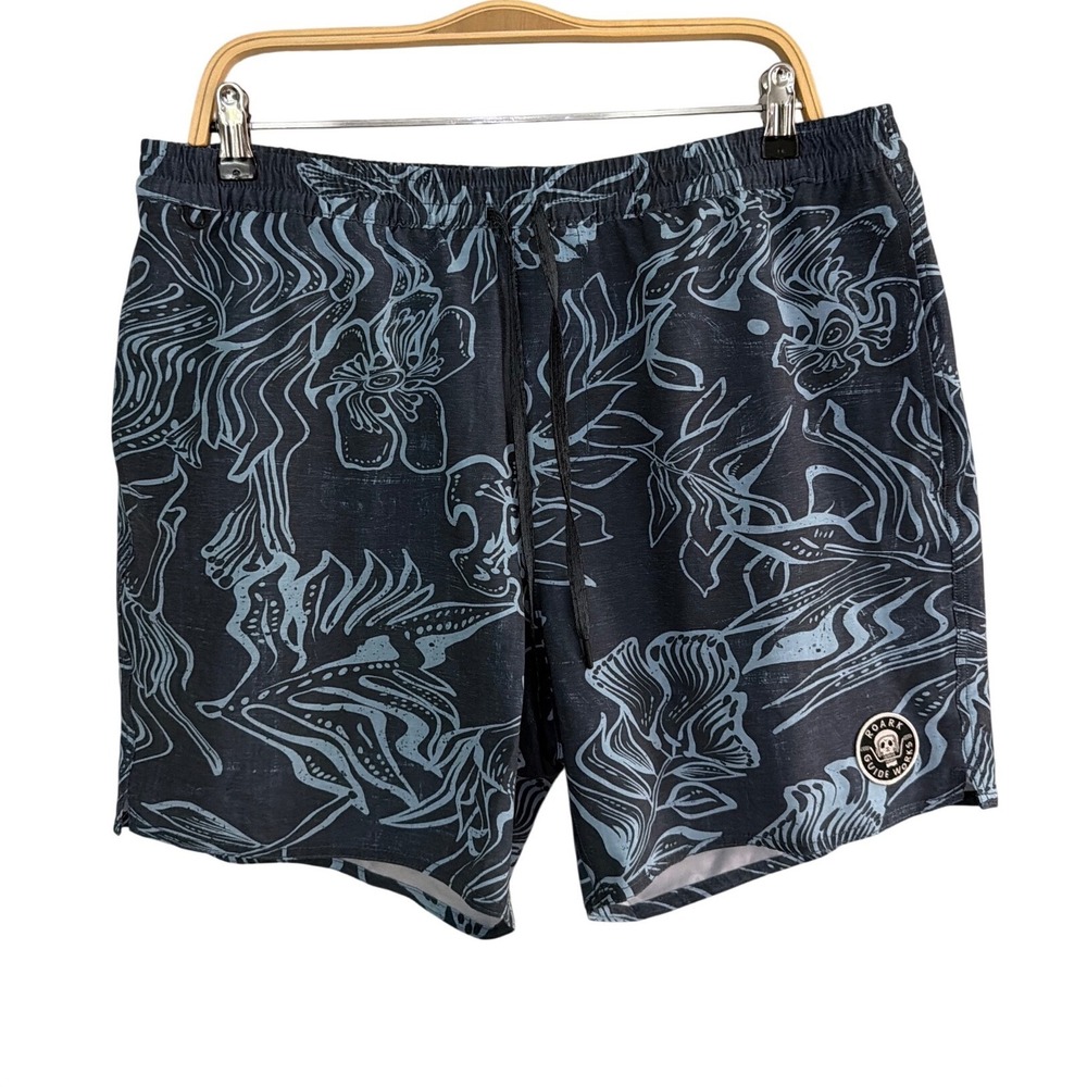 Roark Guide Worksβ Mens XL Board Shorts Blue Tropical Floral Hemp Blend Stretch